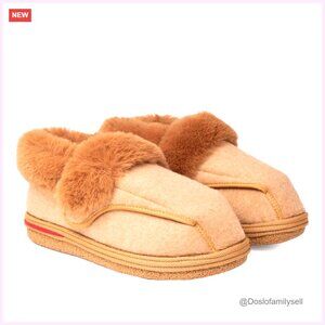 Adjustable Wide Fit Slippers Plush Faux Fur Lining Non-Slip Sole
